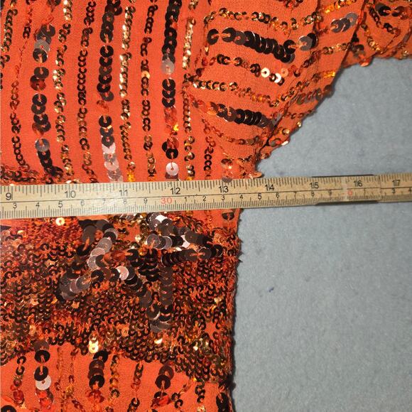 Free People Women XS Mini dress Celeste Orange Sequin Stars Celestial Event Prom - Picture 10 of 15